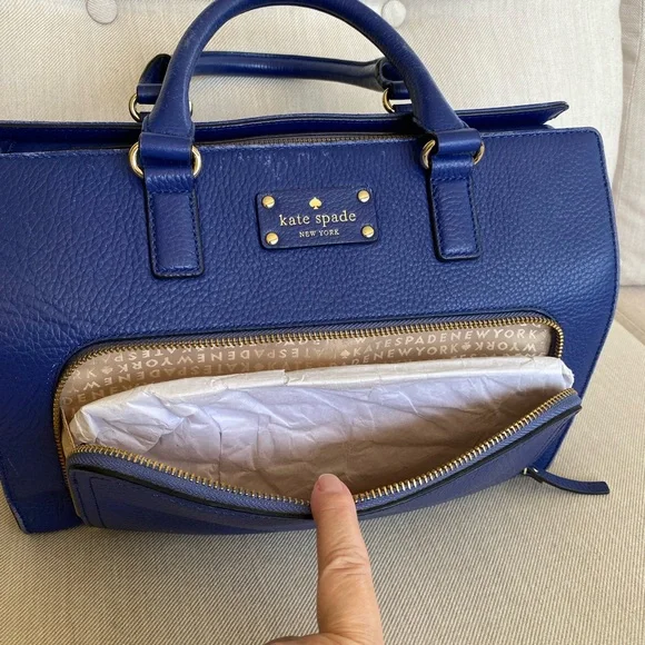 GENTLY LOVED Kate Spade blue pebble grain leather satchel with shoulder strap - Picture 4 of 12